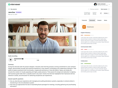 Interviewer - Video session UX & UI ai candidate candidate hiring candidate hr software candidate meeting candidate score hiring candidate hr process hr sofware interview product design recrtuitment process saas score candidate session video assessment video call video meeting video recruitment video talk