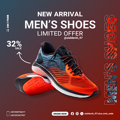 The Men's Shoes Social Media Design branding design gradient graphic design limited media new now offer orange order sale shoe shoes social