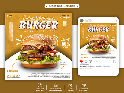 Delicious Food Burger Social Media Post Template ads burger burger ads burger banner burger promotion burger sale sale template social media social media ads social media post social media promotion social media template template design