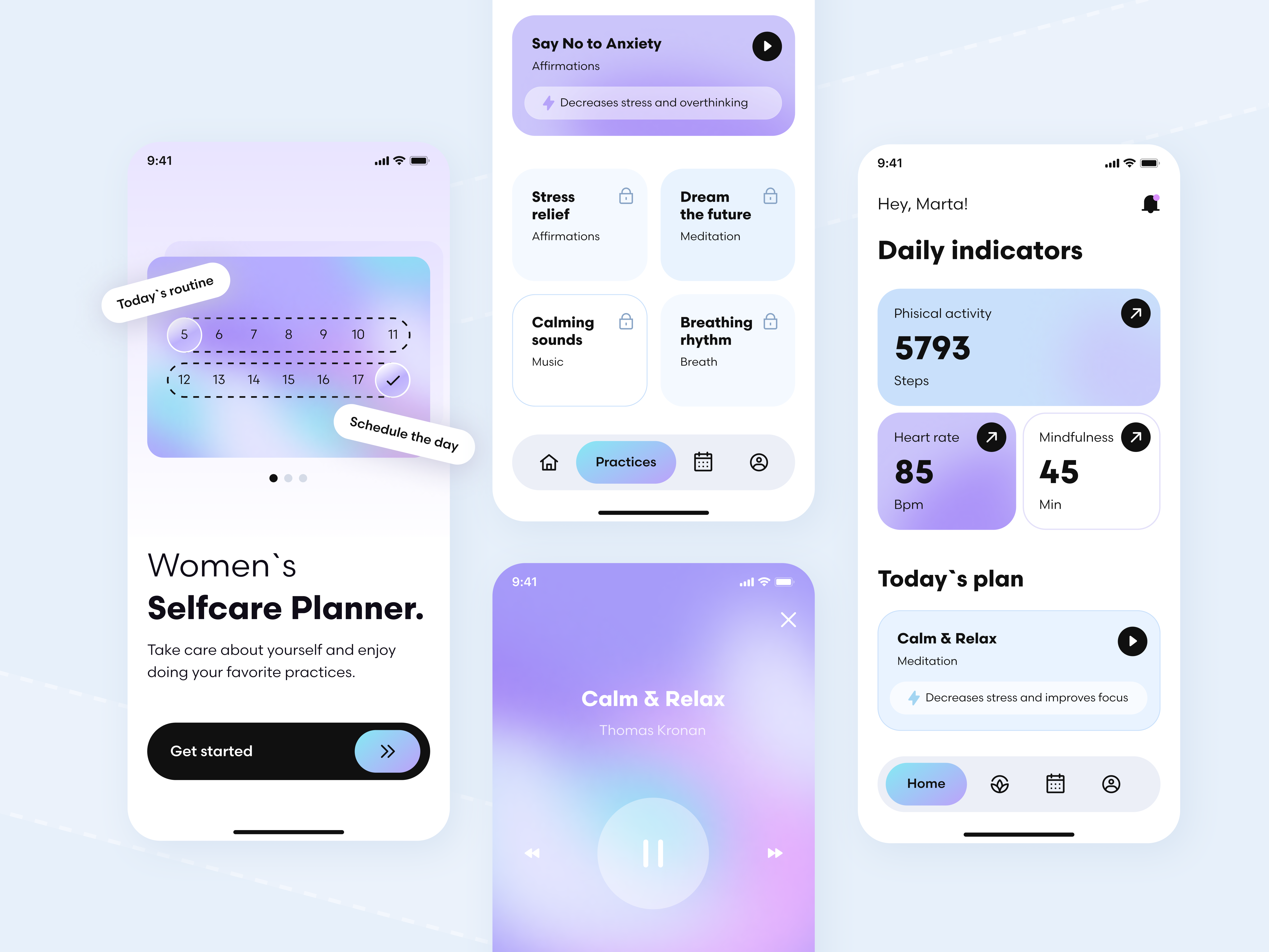 Women's selfcare planner - IOS Mobile App app calendar concept design illustration ios ios app ios mobile app meditation meditational app mobile app planner ui ui design ux design