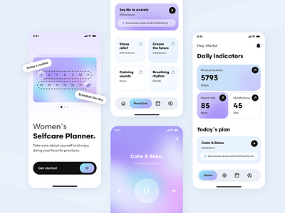 Women's selfcare planner - IOS Mobile App app calendar concept design illustration ios ios app ios mobile app meditation meditational app mobile app planner ui ui design ux design