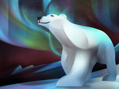 Northen Lights animal aurora ice ice bear illustration night sky northern lights polar bear