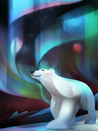 Northen Lights animal aurora ice ice bear illustration night sky northern lights polar bear