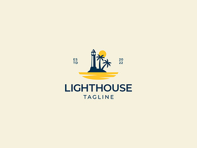 Lighthouse Logo beach brandidentity branding coconut lighthouse logo ocean palmtree sunset wave