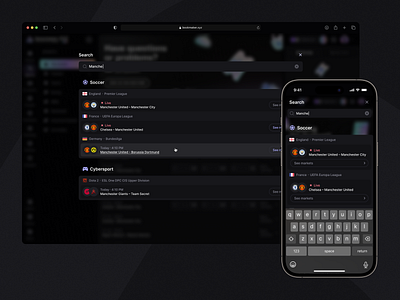 Bookmaker.xyz: Search app bookmaker contest crypto dark decentralized design desktop gambling interface mobile modern neon search sports sportsbook ui ux wallet web
