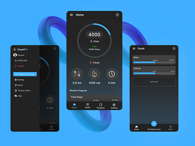 CountFit - 3 Screens App UI Design app design app ui deisgn counter app design figma design fitness app product design screen design steps count app ui ui design ux ux design web design