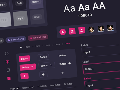 UI kit for a no-code supervision platform 4.0 breadcrums buttons chips dark mode design system ds industry inputs material design pink product purple supervision tabs ui ui kit