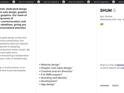Shum studio website animation black and white branding cases graphic design grotesk motion graphics porfolio website portfolio shum shum design smile studio website ui ukraine website webstudio white
