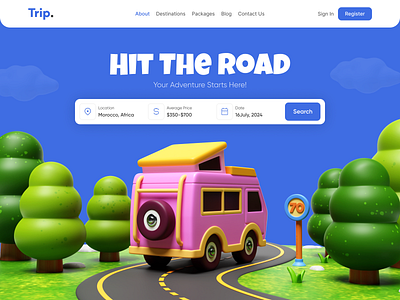 Travel Website Concept - Hero Section 3d 3d website clean design destination hero secrion minimal road trip stunning ui website