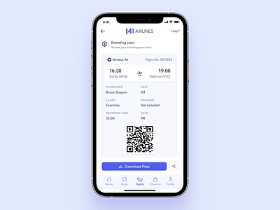 Boarding Pass UI Design for L41 Airlines - Flight Booking boarding pass booking figma flight mobile mobile app mobile ui product design ui