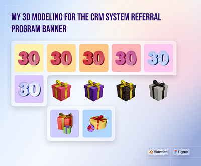 My 3D modeling for the CRM system referral program banner 3d blender branding figma graphic design vector