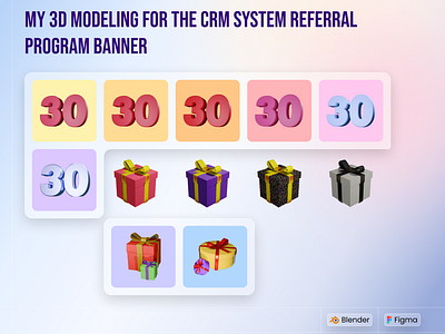 My 3D modeling for the CRM system referral program banner 3d blender branding figma graphic design vector