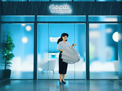 ToothTitans rainy office 3d 3d character 3d explainer blender c4d character character animation character design explainer female character finance health healthcare office rain rainy umbrella walk walking cycle