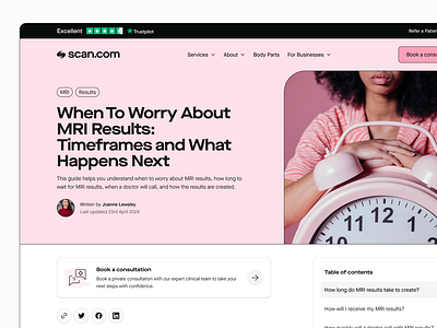 Health Hub/Blog Article for Scan.com branding pink product design ui design ux design web design