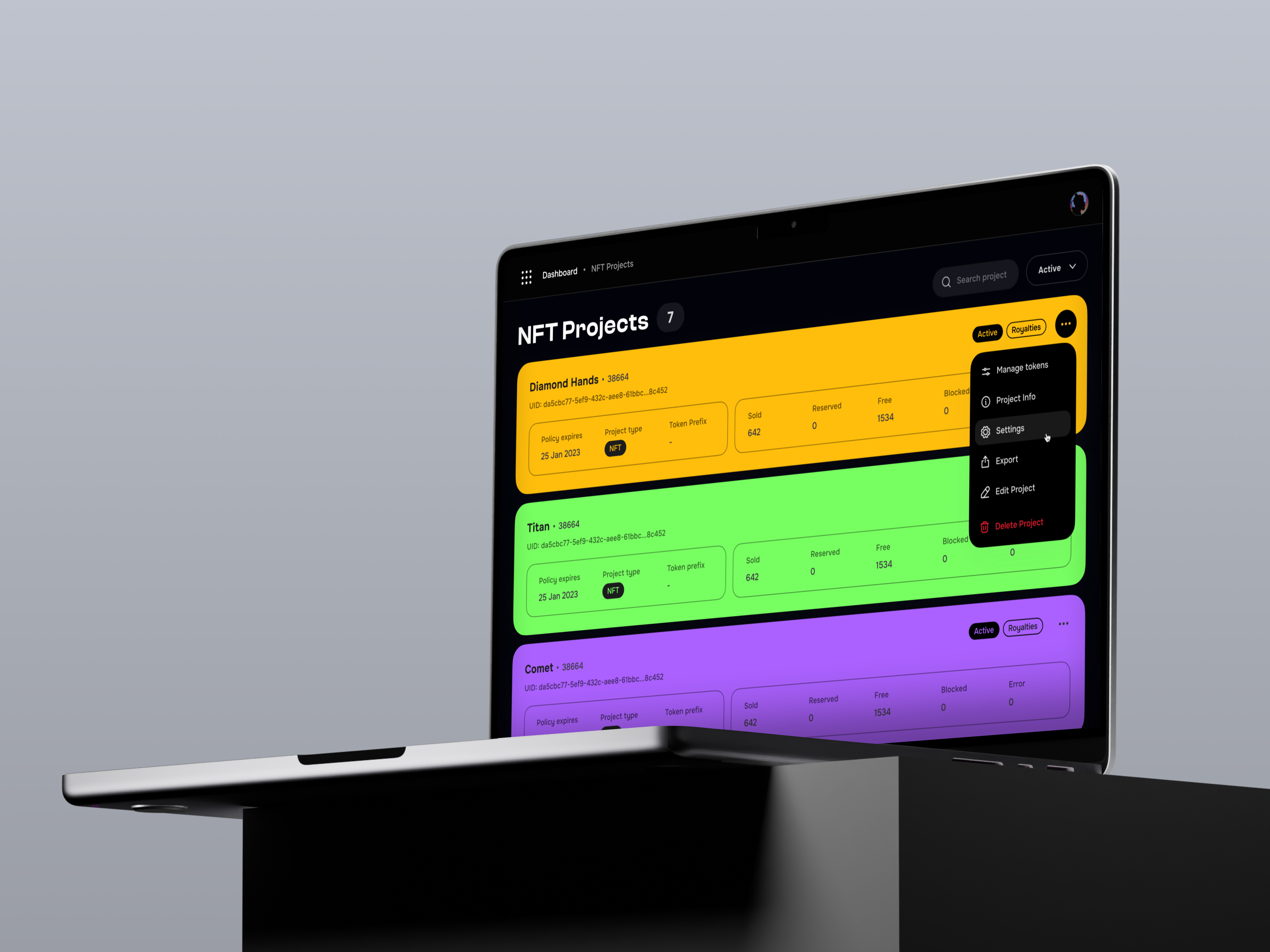 Dashboard • NFT Projects app dashboard design desktop nft ui uidesign