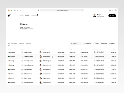 Endurance Warranty: Claims app design crm design layout minimalism minimalistic product design saas table typography ui ux web app