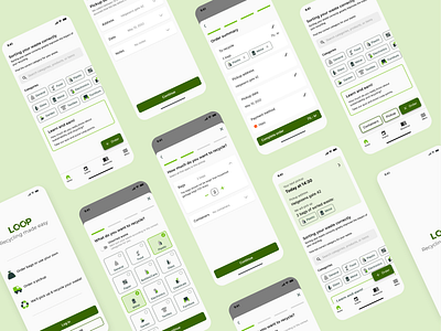 Loop recycling app: Ordering a pickup categories delivery home screen mobile app design order order summary overview pickup product design progress bar recycling app select tags ui design ux design