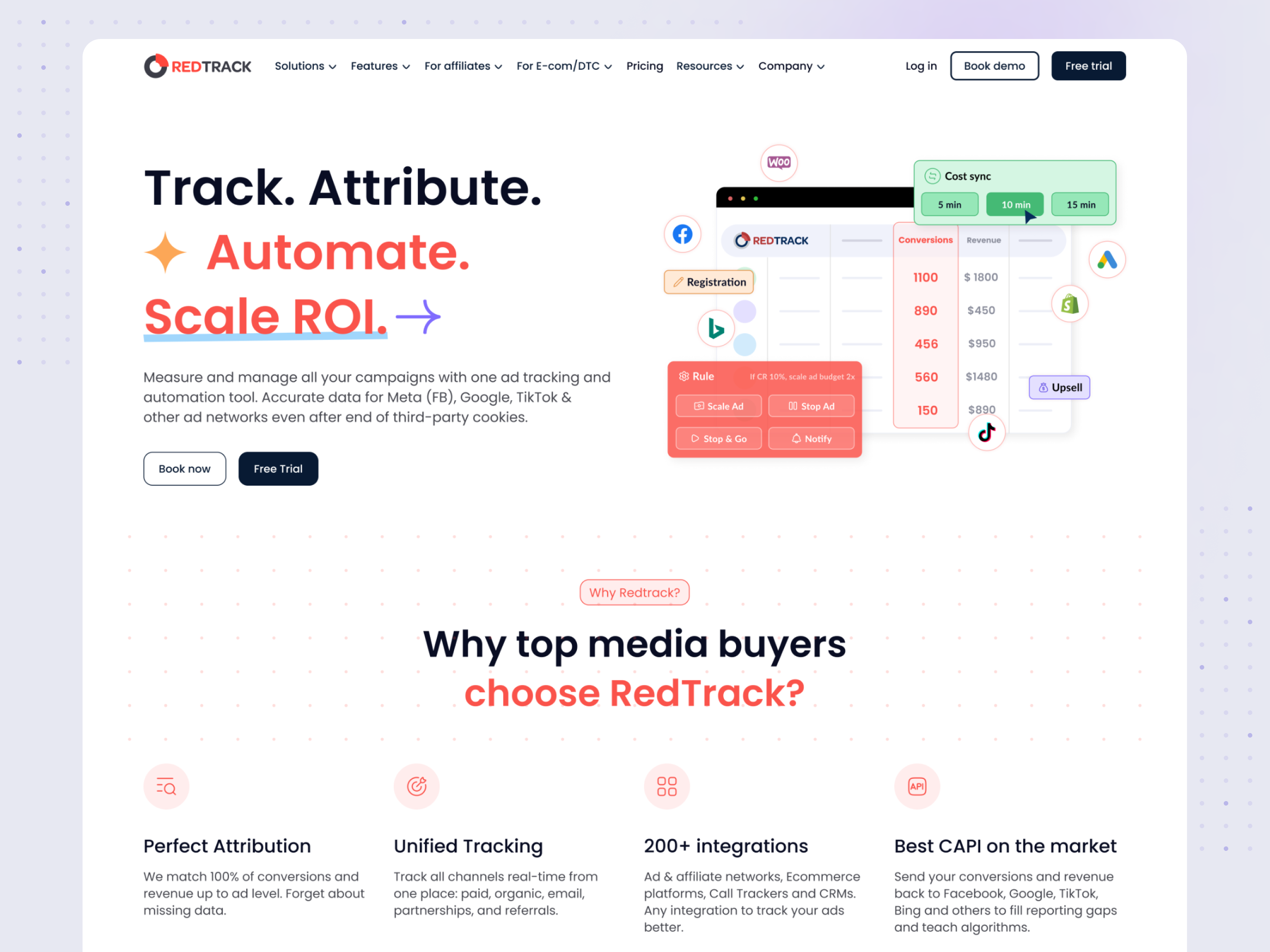 Redtrack website redesign ad tracking colorful design digital digital product figma illustration landing marketing product design red site ui uiux user experience vector