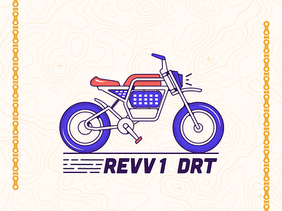 Revv 1 DRT Illustration adobe art bike detailed dirty e bike electric gouche grainy graphic design illustration illustrator pattern retro retro color texturized topo topo pattern vector vibrant