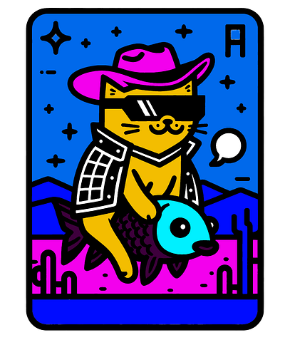 Tarot style of cat activity animation branding cats cyberpunk fish graphic design humor illustration neon color print science sketch tarot texture totebag tshirt print video