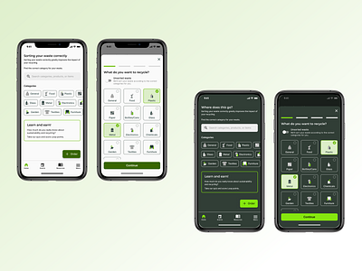 Loop recycling app: Light vs. Dark Mode dark mode light mode lightdark mode mobile app design product design recycling app ui design ux design