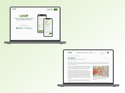 Loop recycling app: Desktop Design article desktop design desktop website download link recycling app recycling website resources splash screen