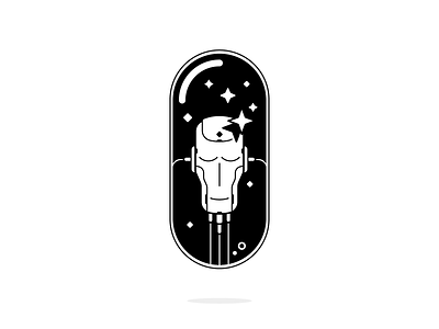 New magic pill ai artificial intelligence bnw capsule character conceptual flat head illustration magic one color pill robot robotics