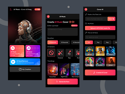 AI Music - Cover AI Song App Design ai cover app ai music app app design mobile app music app ui