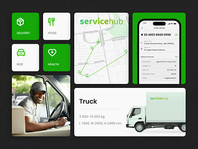 Design Elements of Mobile App | Servicehub bento bento grids booking car courier delivery application food order icons interface design map mobile app nigeria package delivery ride route servicehub taxi app uxui