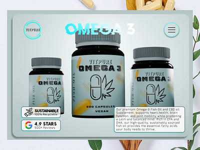 Omega 3 Vitamin 3D Website Landing Page | Blender & Wix Studio 3d landing page 3d website blender blender website branding label custom branding health branding medication website omega 3 omega 3 suppliment pill branding pill website supplement branding supplement website uiux vitamin vitamin branding vitamin website website uiux wix studio