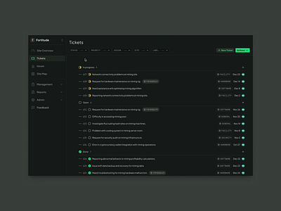 Ticketing for Mining Site animation blockchain crypto dark ui dashboard interface list view mining motion product product design task task management ticketing tickets ui ux