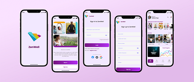 ZenWell (Wellness and Fitness App) app design logo typography ui ux