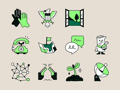 Green and funny icon set design flat friendly fun graphic design green icon icons illustration minimal simple ui vector