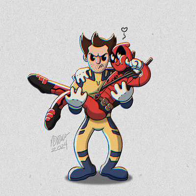 Deadpool and Wolverine deadpool illustration marvel procreate rubberhose rubberhosestyle wolverine