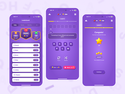 WordInt - Word Mobile Game fun game ui game ui mobile design mobile game ui design ui ux design word game word puzzle game