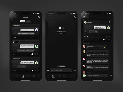 PortAi - AI Chat App ai ai chat chat app dark mode dark mode design glossy design light effect logo mobile app social media app ui ui design ui ux design