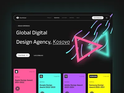 KosVision - Hero Section 3d branding clean colors dark ui design design agency graphic design illustration inspiration logo product design shapes ui ux website