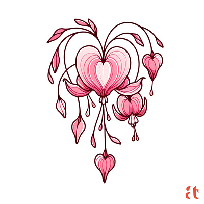 Love's Tender Bloom by Aravind Reddy Tarugu aravind art bleeding heart botanical art delicate design detailed floral fluid lines graceful heart shaped illustration love reddy romantic soft pinks symbolic tarugu true love vector