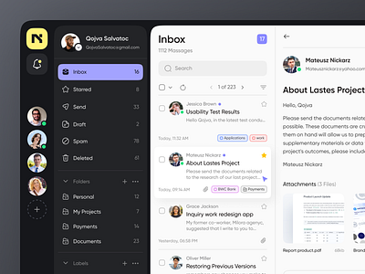 Email Client dark darkmode email email client job landing massage product design ui uidesign uiux ux uxdesign webdesign