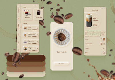 Coffee Shop app Ui design android app design branding coffee app design customizable designinspiration figma ios mobileappdesign neumorphism soft ui ui userexperience ux xd طراحی اپلیکیشن طراحی رابط کاربری