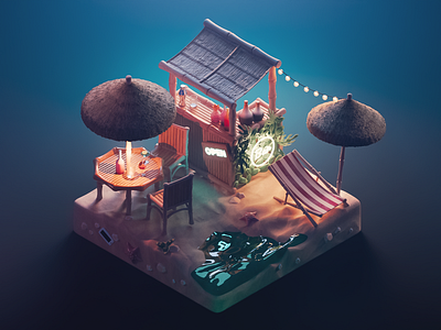 Beach Bar 3d bar beach blender diorama illustration isometric render stylized summer