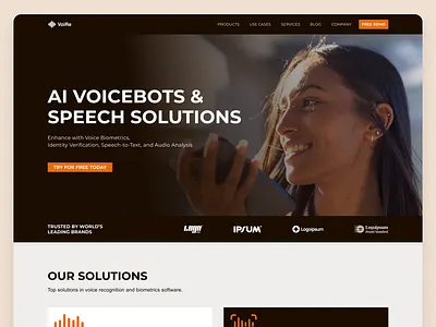 Voice Biometrics Landing Page Exploration ✨ design hero hero section landing page lp saas software speech speech solution ui ux voice software voicebot web webdesign