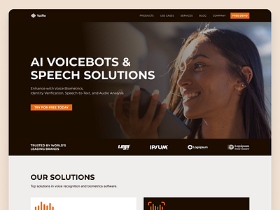 Voice Biometrics Landing Page Exploration ✨ design hero hero section landing page lp saas software speech speech solution ui ux voice software voicebot web webdesign