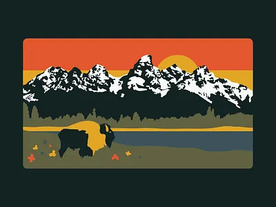 Grand Tetons 1970s apparel branding buffalo design flat grand tetons graphic design icon illustration lifestyle mountains outdoors retro sunset ui vintage wyoming