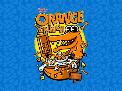 Rainbow Friends - Orange Crunch Cereal Illustration apparel cartoon cereal box art character art dinosaur drawing gamer graphic design illustration merch orange rainbow friends roblox video games