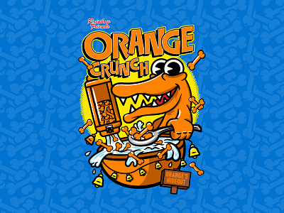 Rainbow Friends - Orange Crunch Cereal Illustration apparel cartoon cereal box art character art dinosaur drawing gamer graphic design illustration merch orange rainbow friends roblox video games
