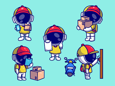 Astronaut Service astronaut branding courier customer cute delivery design graphic design illustration logo maintenance mascot repair rocket service center space ui ux