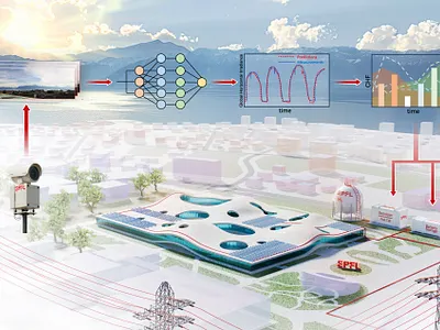 Smart grid of EPFL institute architecture cover art design graphic design illustration science scientific illustration