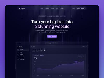 Pavyon Template ✤ Landing Page card dark dark landing page dark mode figma framer home page landing page saas landing page saas template template ui ui design ux web web design website design