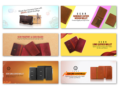 Leathers Items Web Banner bag banner branding graphic design landing page templates leathers item banner wallet web web banner website